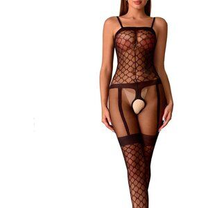 Versatile Crotchless Fishnet Bodysuit for Plus-Size Women - Nightwear & Lingerie